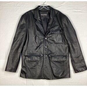 Wilsons Men's Black Leather Jacket, Collar, Pockets, Buttons,‎ Size Large